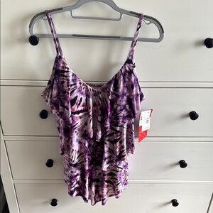 NWT Magicsuit Purple Ruffled Tiered Front Tankini Top